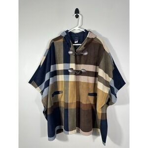 Rachel Rachel Roy Poncho Womens One Size Plaid Hooded Toggle Cape Jacket Fleece